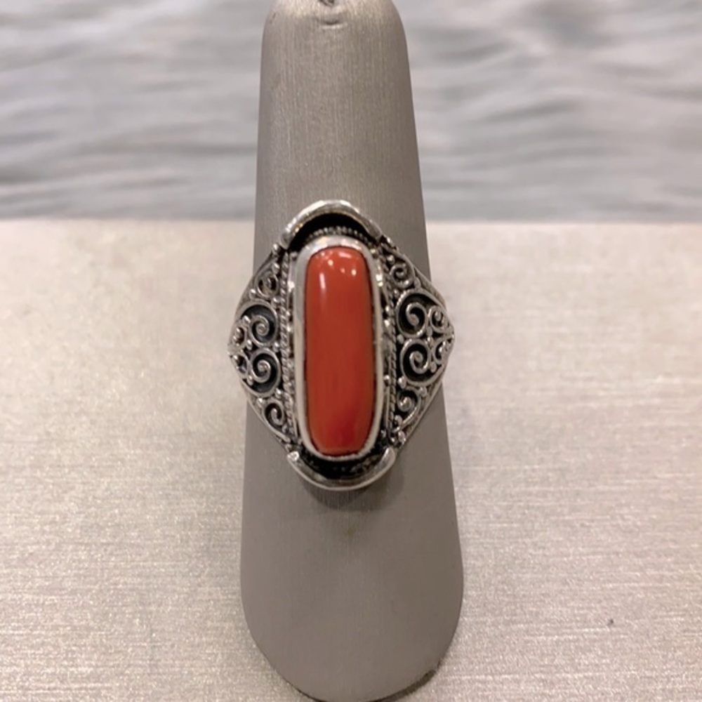 Vintage Sterling Silver Red Coral Ring